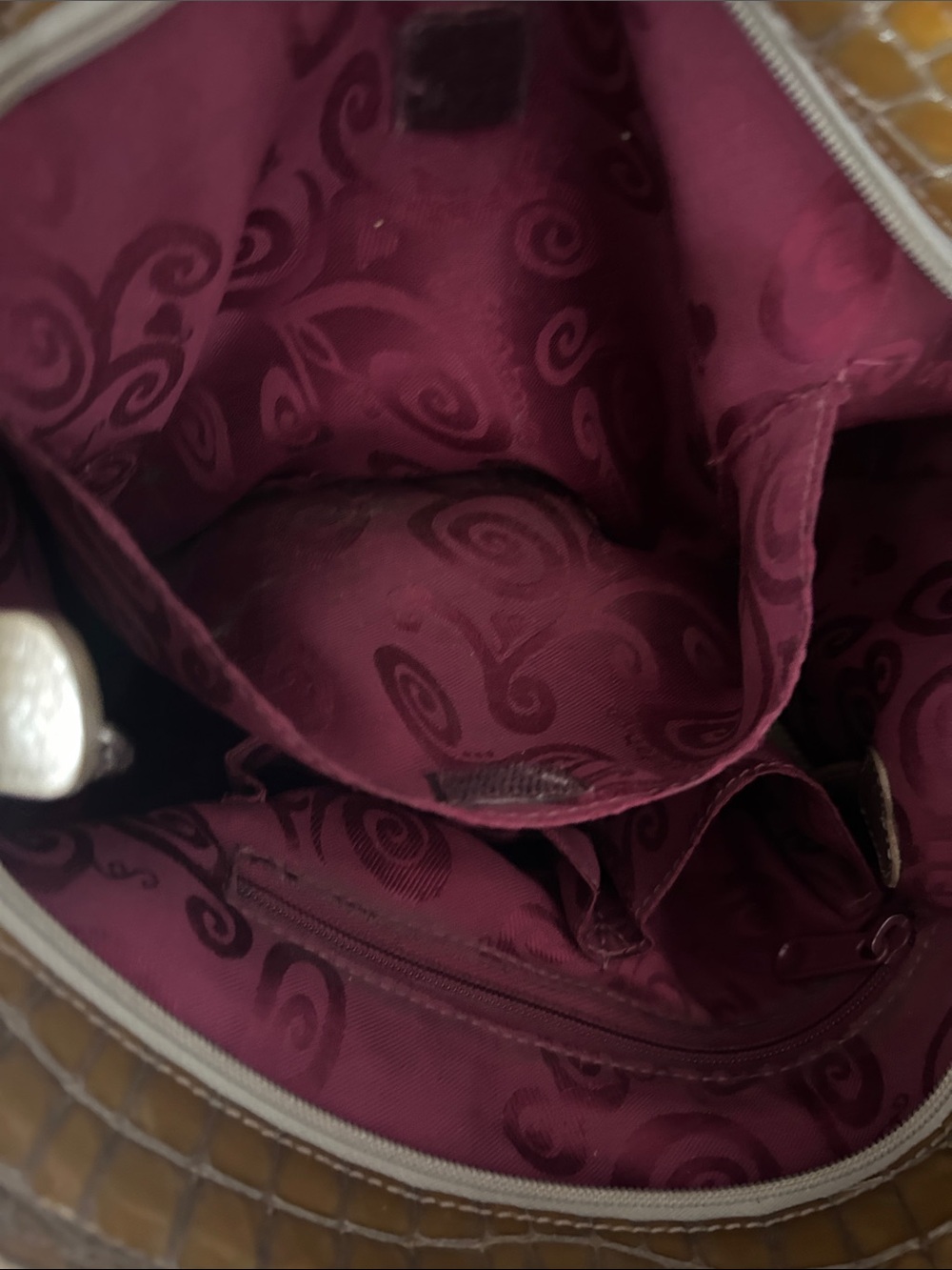 Vintage Brighton Croc-Embossed Leather Hobo Bag in Mustard Brown - Picture 13 of 14